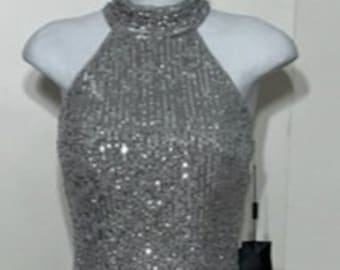 70s Style Silver Sequin Gown by Terani