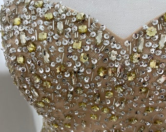 Aspeed Champagne Strapless Sequin And Beaded Gown Size S