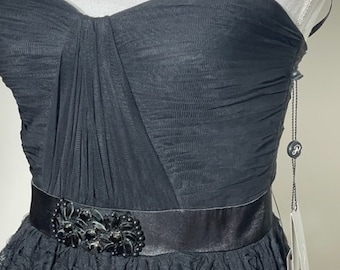 Adrienna Papell Black Empire Evening Gown With Ribbon Florette Size 4