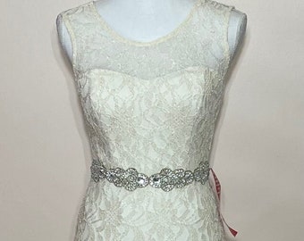 White And Gold Lace Gown With Rhinestone Waist. Size 5