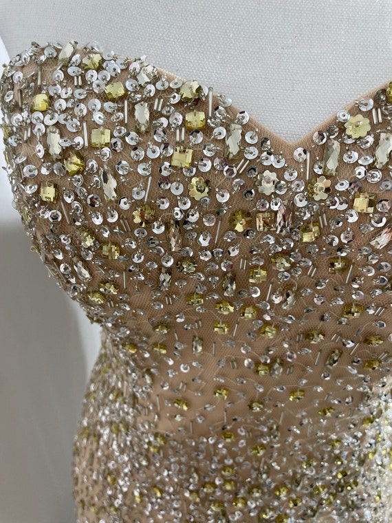 Aspeed Champagne Strapless Sequin And Beaded Gown 