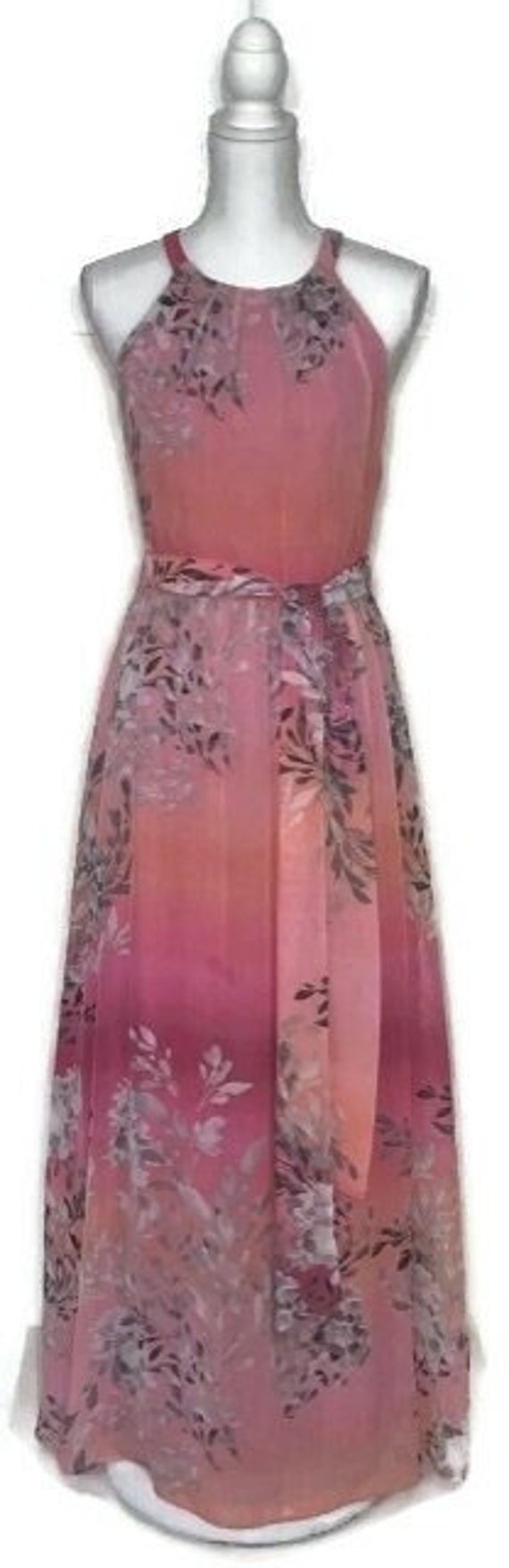 70s Size 10. Pink Chiffon Gown With Matching Belt 