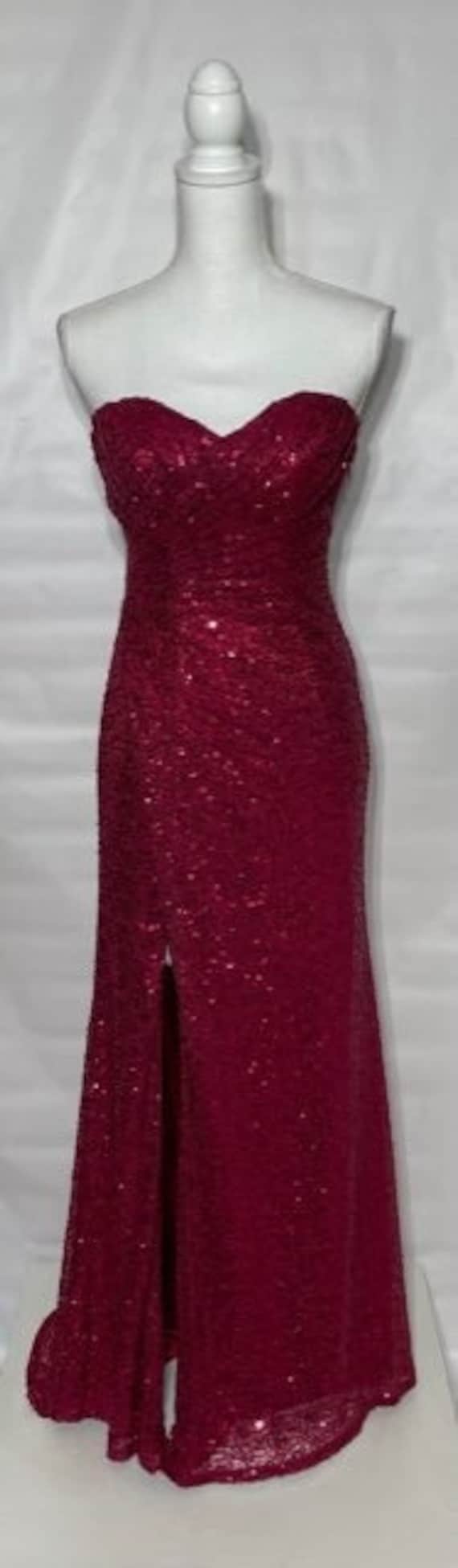 La Femme Red Strapless Sequin Gown. Size 2