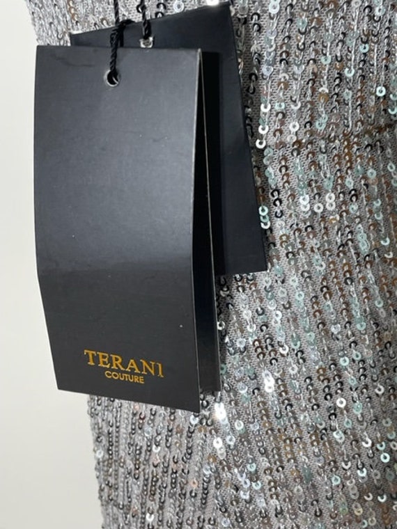 70s Style Silver Sequin Gown by Terani - image 5