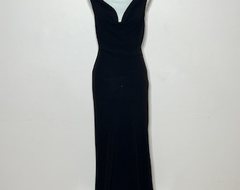 Black Crepe Bias Gown Draped Neckline Size S