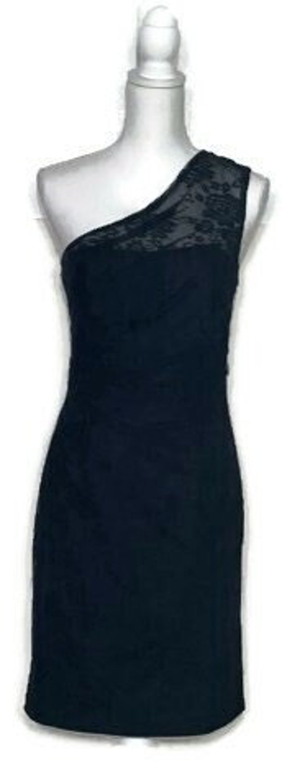 Monique Lhuillier Size 4 Black Lace One Shoulder Cocktail Dress - Etsy