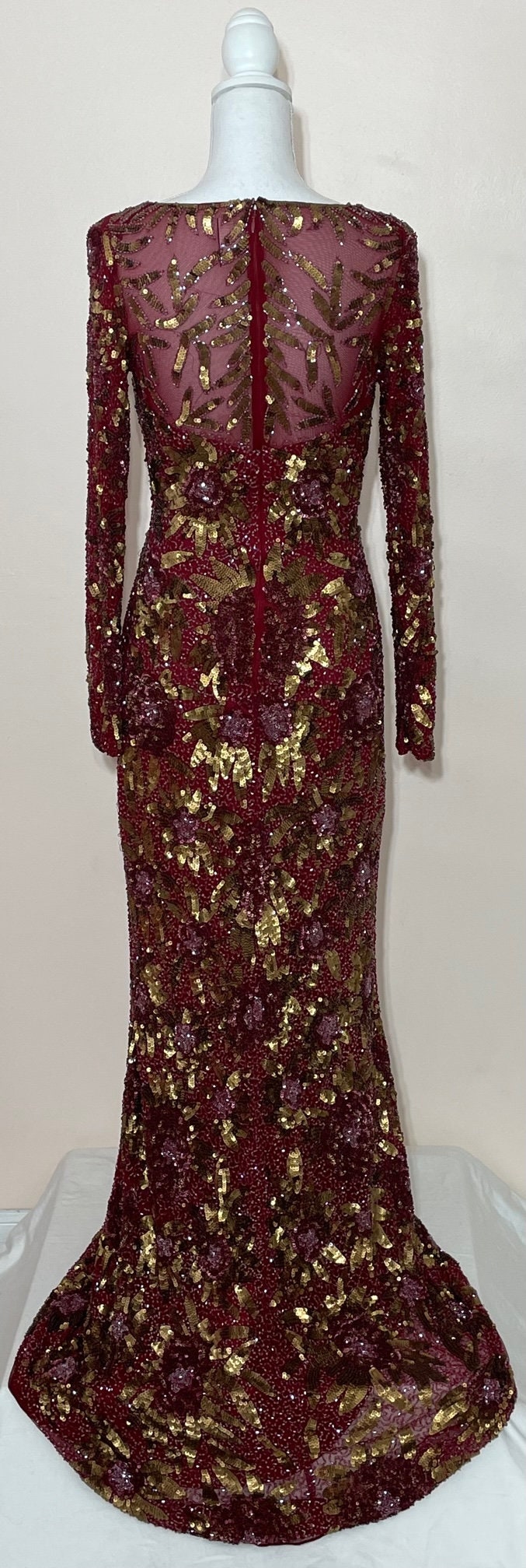 Vintage Burgundy Mermaid Sequin Beaded Lace Long Prom Dress Evening Dress cc5632 main image 1