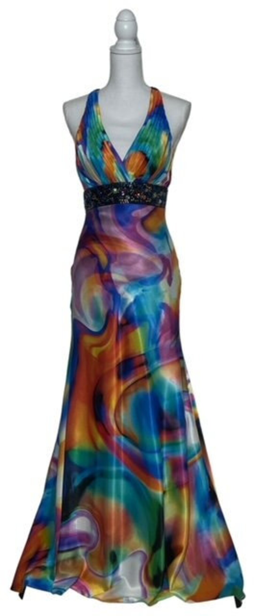La Femme Paris 90s Tiedye Rainbow Print Satin Gown Size 4 Bias - Etsy