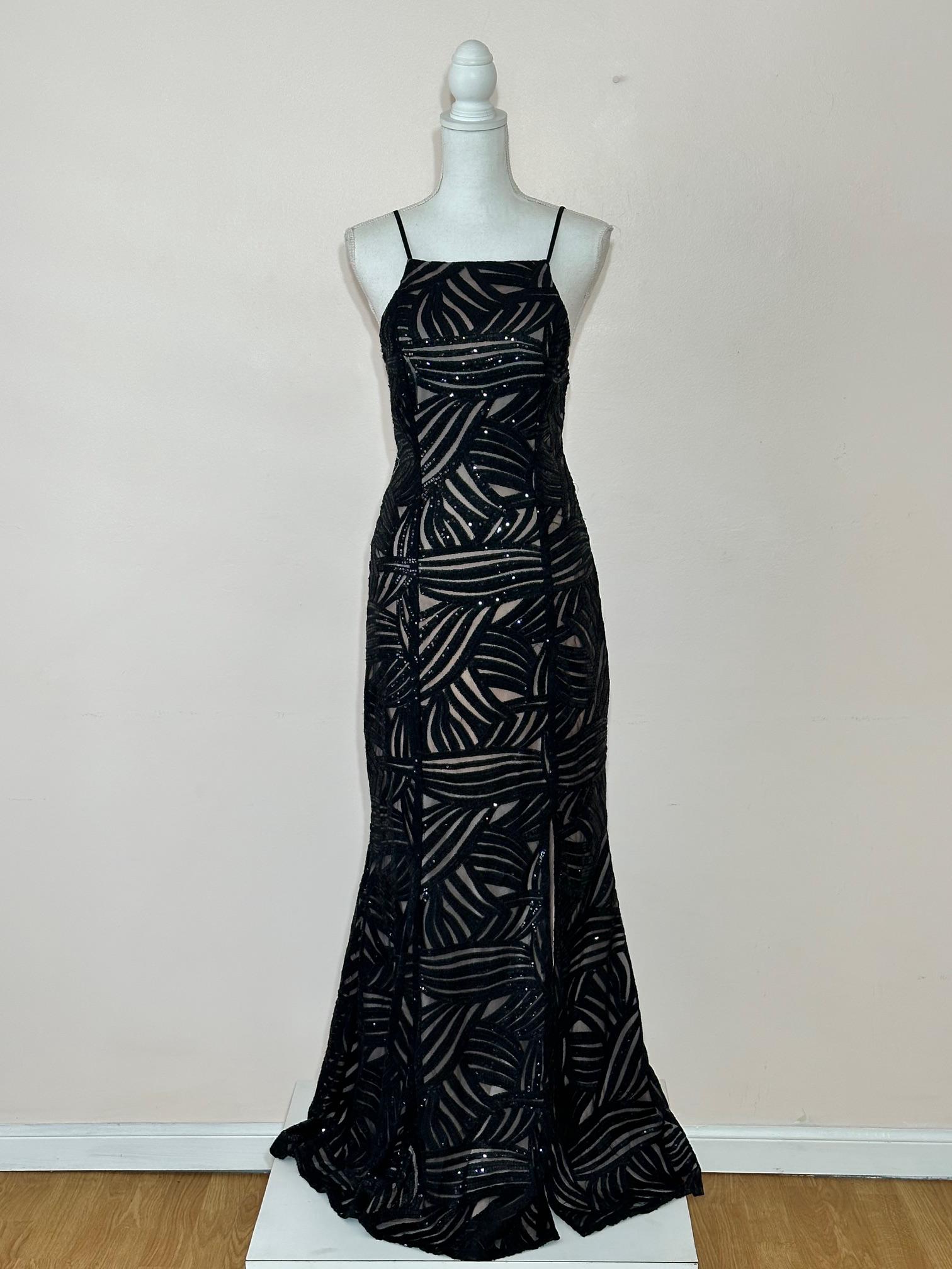 strapless open back dress Millie Black & Gold Evening Dress