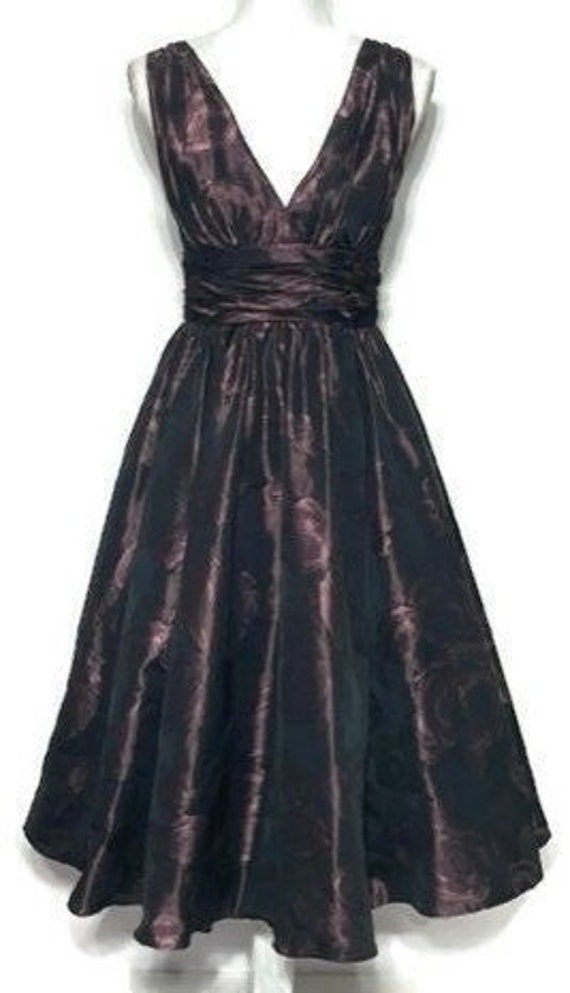 Purple and Black Fit and Flare Rose Print Dress Si