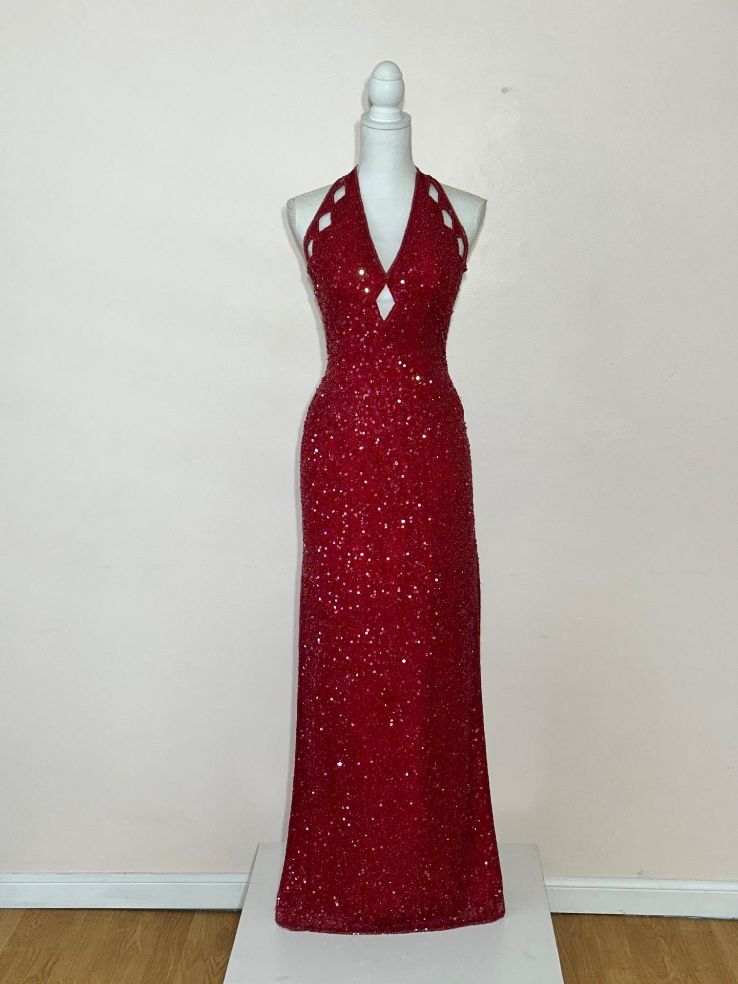 Sequin Halter Dress Red