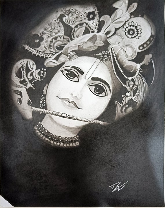 Krishna- Black paper  Black paper drawing, Black pen drawing, Black canvas  art