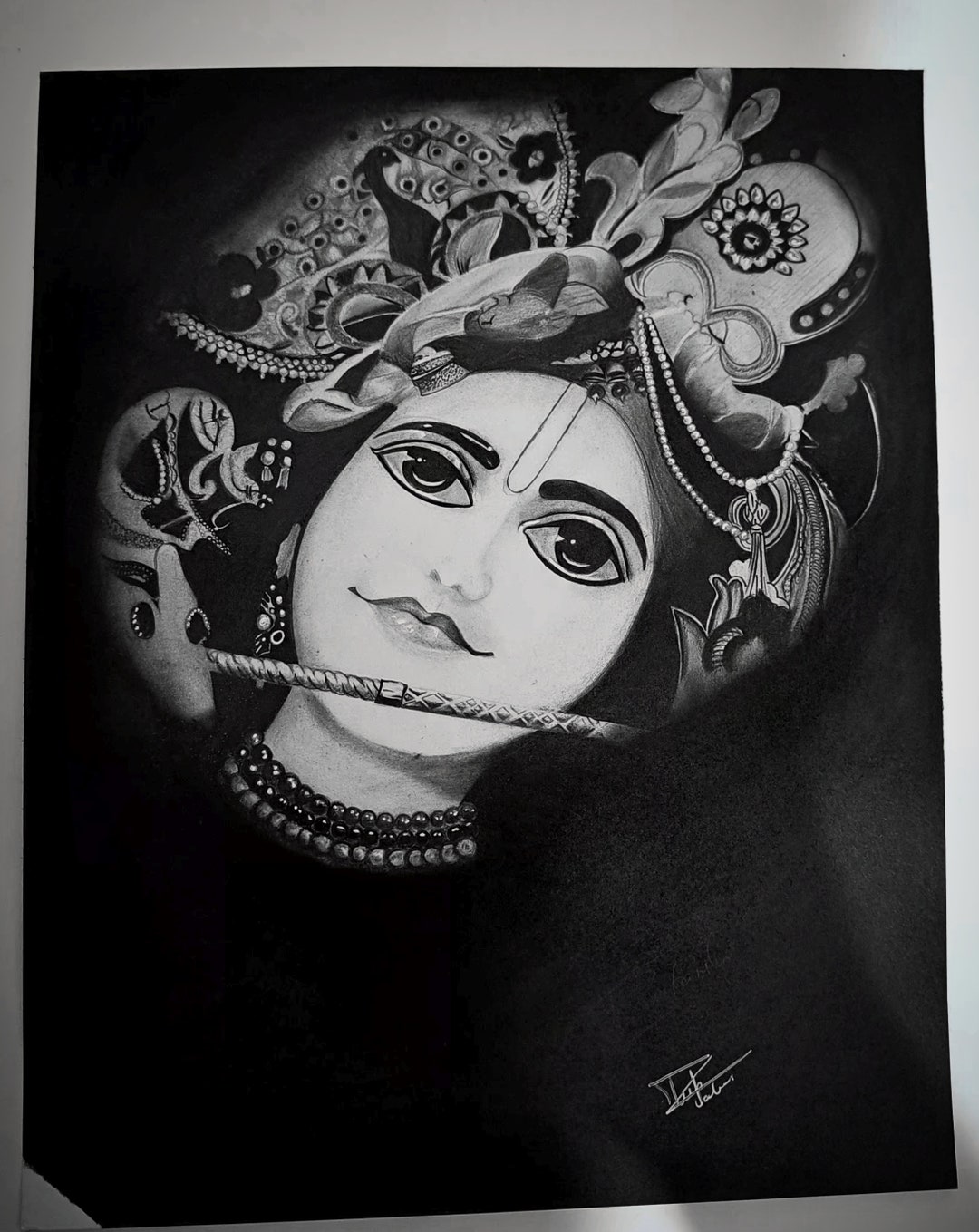 A4 Size Handmade Lord Krishna Black and White Sketch Etsy