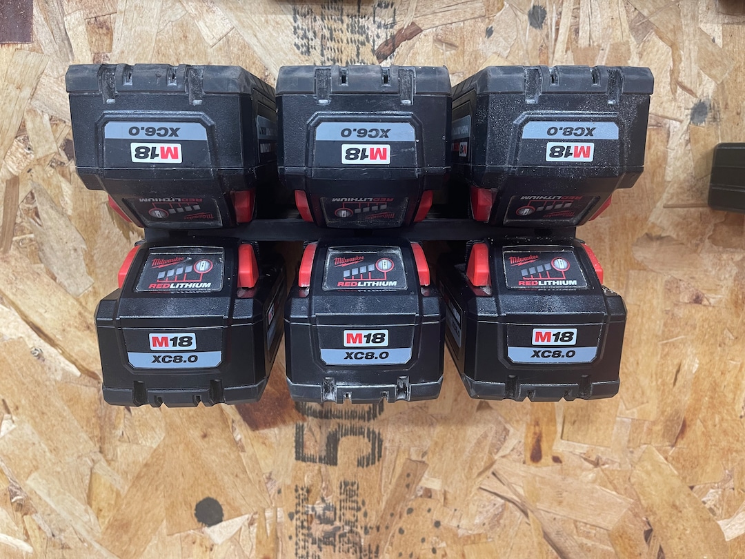 Wall Mount Battery Rack 6-Pack Milwaukee M18 Battery Wall Mount Holders ...