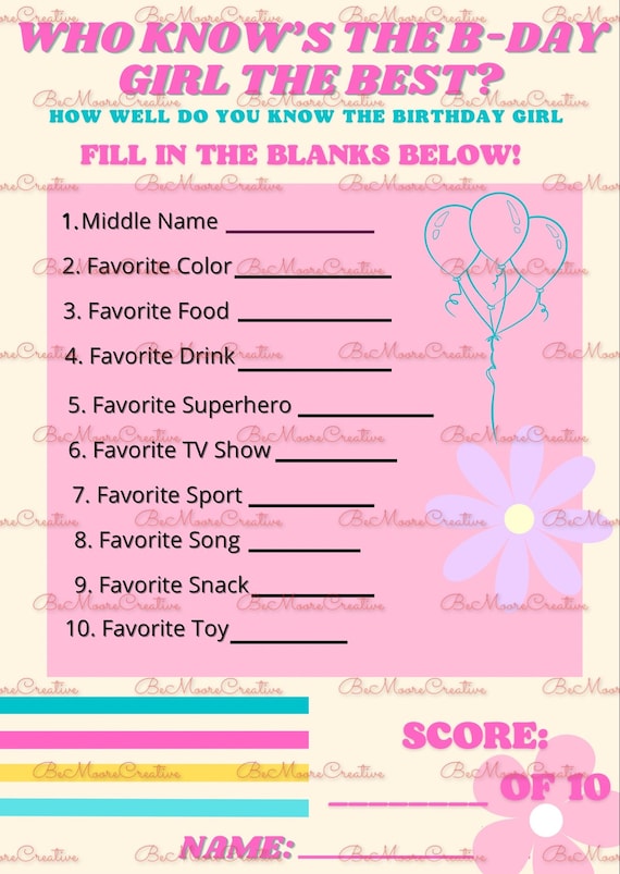 Printable Birthday Party Game for Girls - Etsy