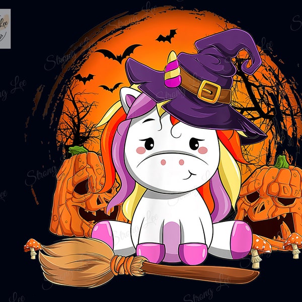 Witchy Unicorn Halloween Pumpkin Png, Halloween Unicorn Png, Witchy Unicorn Print Digital, Witch Hat Png, Happy Halloween Png