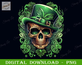 Skull Shamrocks St Patrick&#39;s Day Png, Funny St Patrick&#39;s Day Png, St. Patrick&#39;s Day Sublimation Png, Irish Skull Leprechaun Digital Download