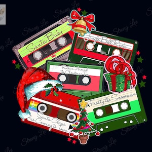 Retro Christmas 90s Music Cassette Tapes Png, Music Cassette Tapes Digital File Sublimation, Merry Christmas Png, Holiday Design Sublimation