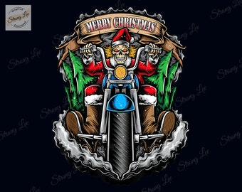 Santa Skull Biker Christmas Png, Santa Motorcycle Claus Rider Digital File Sublimation, Merry Christmas Png, Funny Santa Png, Biker Png