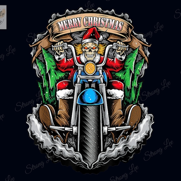 Santa Skull Biker Christmas Png, Santa Motorcycle Claus Rider Digital File Sublimation, Merry Christmas Png, Funny Santa Png, Biker Png