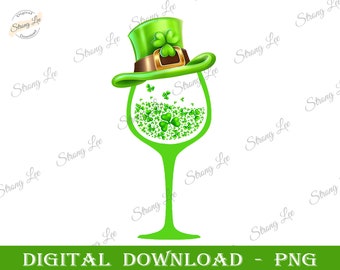 Wine Glasses Clover Irish Shamrock St Patrick&#39;s Day Png, Little Shamrock png, Wine St Patrick&#39;s Day Sublimation, Irish Png, Instant Download