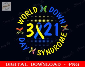May include: A blue and yellow circle with the text "World Down Syndrome Day" and "321" in the center. The circle is surrounded by a dotted pattern and colorful socks.
