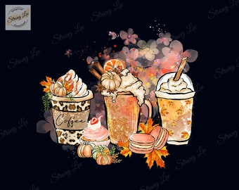 Pumpkin Spice Latte Fall Png, Coffee Warm Falling Leaves Autumn Png, Pumpkin Spice Autumn Print Digital, Pumpkin Png, Cozy autumn iced Png