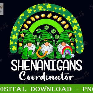 Gnomes Rainbow St Patrick&#39;s Day Png, Shenanigans Coordinator St Patrick&#39;s Day Png, St. Patrick&#39;s Day Sublimation Png, Gnomes Coordinator Png