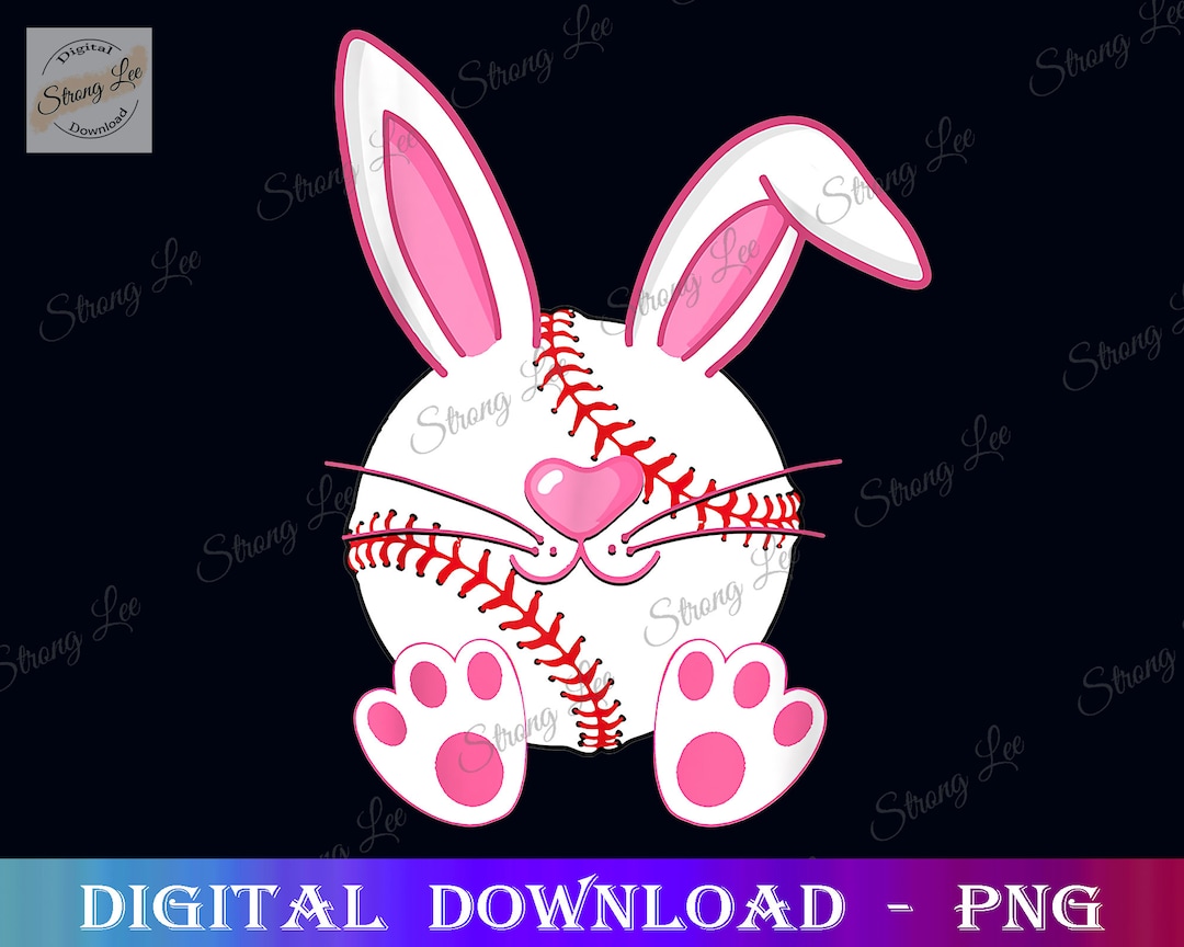 Baseball Player Easter Bunny Ears PNG, Easter Sublimation PNG Design