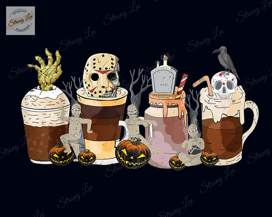 Horror Fall Coffee Pumpkin Spice Latte Iced Halloween Png, Pumpkin ...