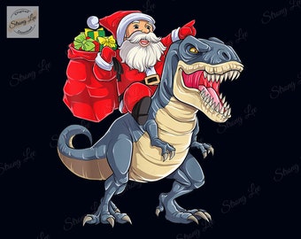 Santa Riding Dinosaur T-rex Christmas Png, Christmas Santa Digital File Sublimation, Christmas Png, Christmas Dinosaur Png, Holiday Gift