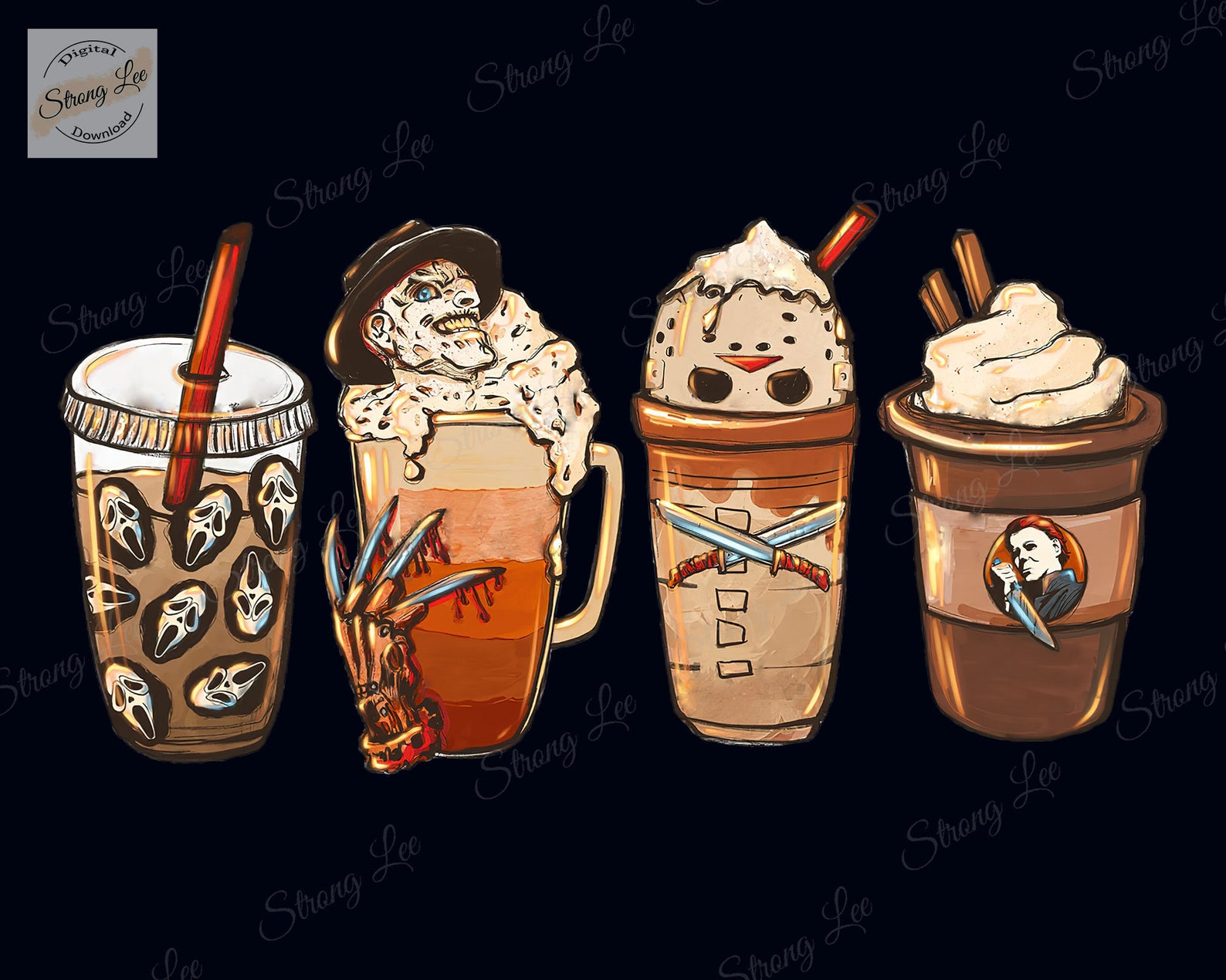 Horror Characters Coffee Pumpkin Spice Latte Warm Autumn Orange Png ...