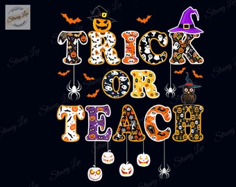 Trick Or Teach Png, Funny Teacher Happy Halloween Png, Halloween Png, Groovy Halloween Trick or Teach Png, Retro Floral Ghost Teacher Png