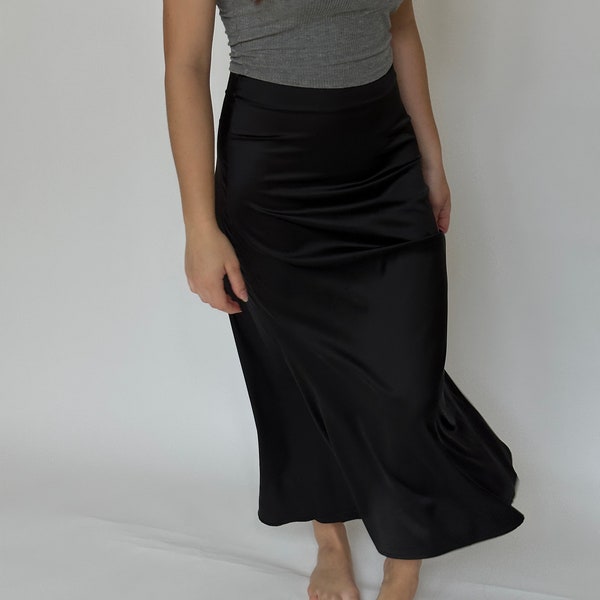 Silk Skirt, Satin Skirt, Black Silky Skirt, Maxi Length Silk Skirt, Satin Skirt Maxi Length,