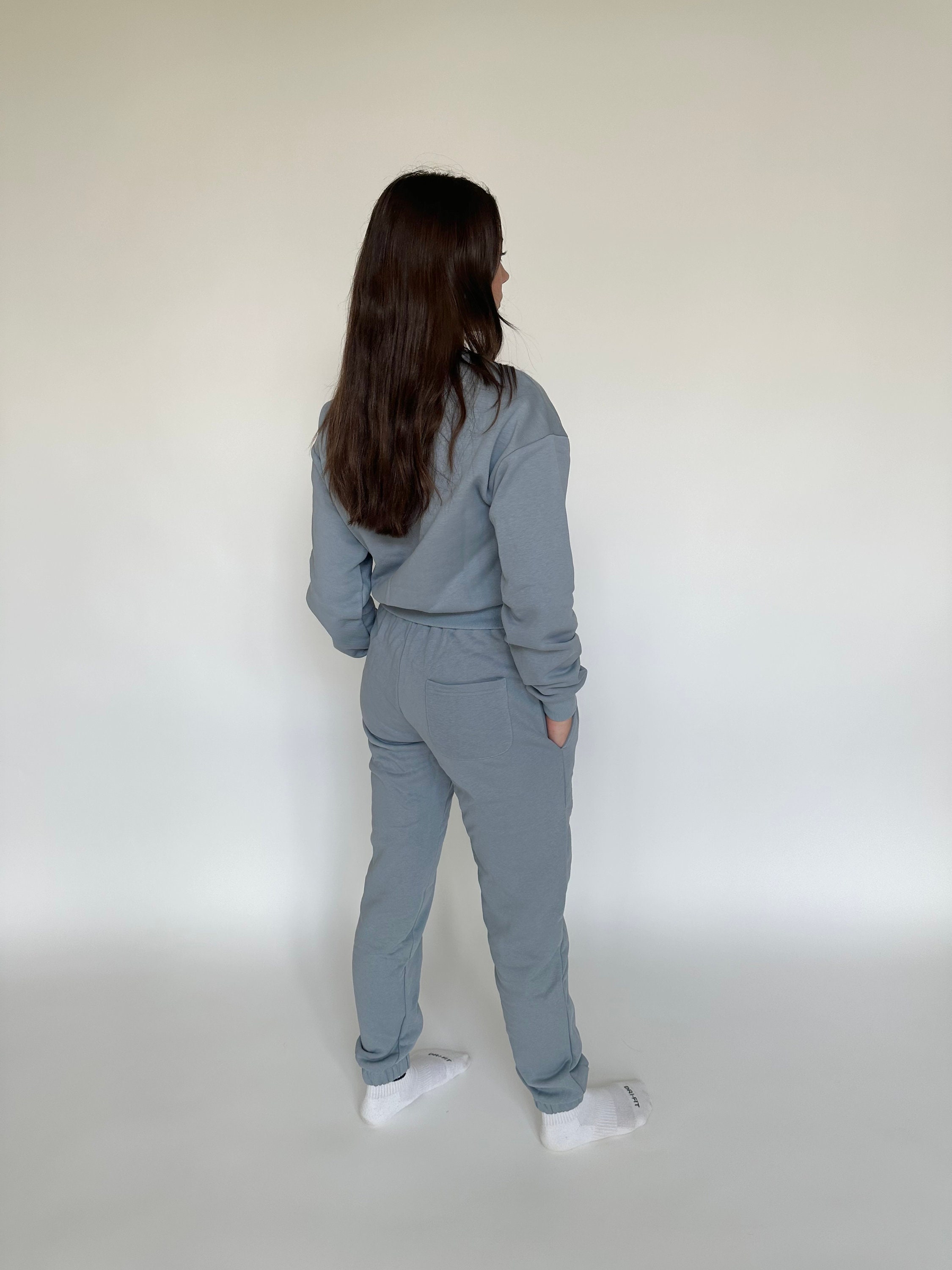 GIFT IDEA 2 PIECE Sweatset, Muted Baby Blue Loungewear Set, Petite