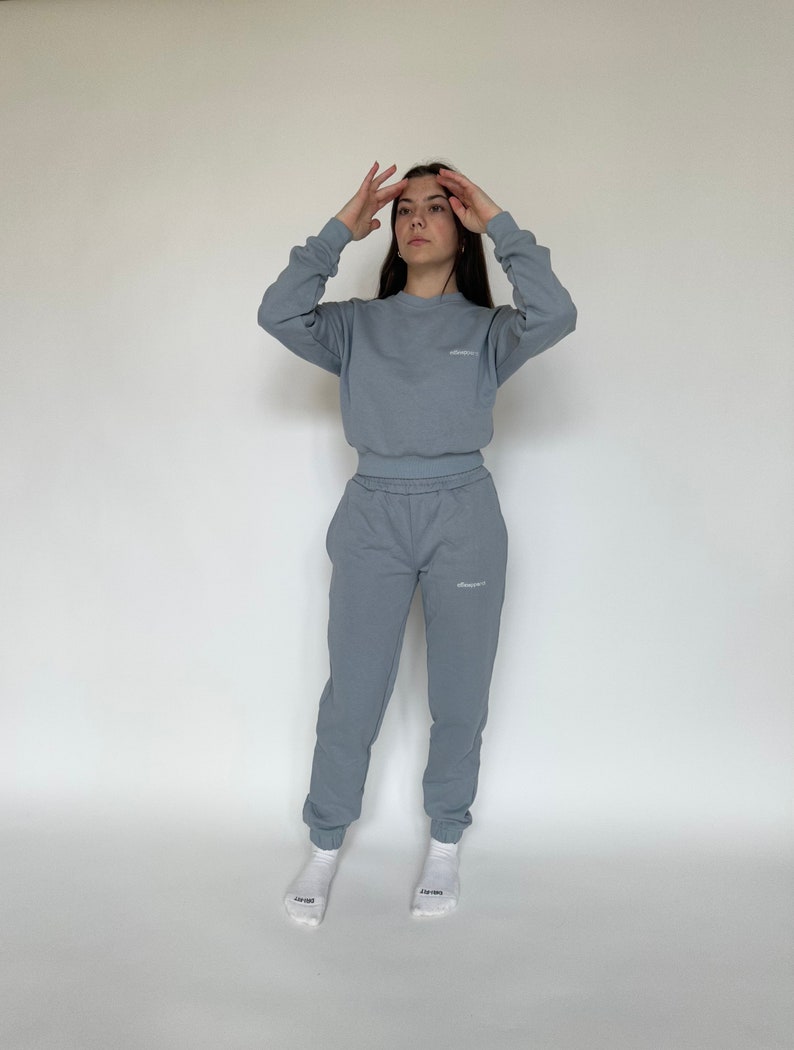 GIFT IDEA 2 PIECE Sweatset, Muted Baby Blue Loungewear Set, Petite