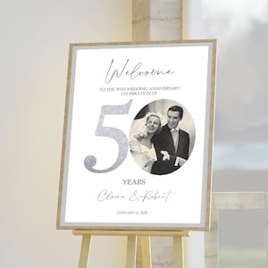 50th Anniversary Welcome Sign Template, Photo Wedding Anniversary Welcome Sign, 50th Anniversary Decoration, Silver Anniversary Sign, 50THA