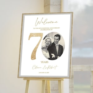 Sjabloon welkomstbord 70e verjaardag, welkomstbord foto huwelijksverjaardag, decoratie 70e verjaardag, bord gouden jubileum, 70THA