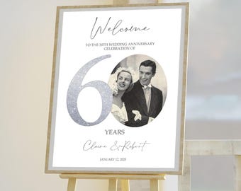 60th Anniversary Welcome Sign Template, Photo Wedding Anniversary Welcome Sign, 60th Anniversary Decoration, Silver Anniversary Sign, 60THA