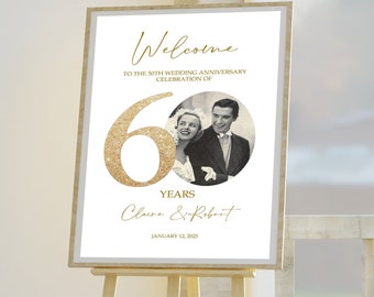 60th Anniversary Welcome Sign Template, Photo Wedding Anniversary Welcome Sign, 60th Anniversary Decoration, Golden Anniversary Sign, 60THA