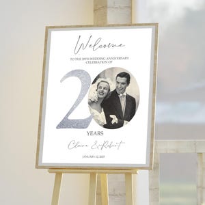 20-jähriges Jubiläum Willkommensschild-Vorlage, Foto Hochzeitstag Willkommensschild, Dekoration zum 20-jährigen Jubiläum, Zeichen zum Silberhochzeit, 20THA