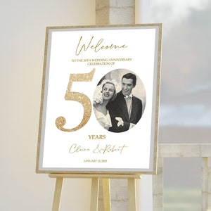 50th Anniversary Welcome Sign Template, Photo Wedding Anniversary Welcome Sign, 50th Anniversary Decoration, Golden Anniversary Sign, 50THA