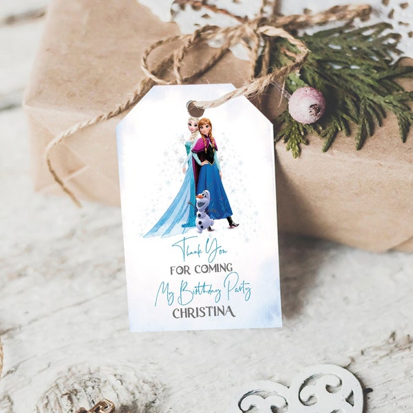 Frozen Birthday Gift Tag Editable Template, Princess Girl Birthday, Thank You Tags, Label Birthday Gift Tags,Snow Favors Template, FRZN