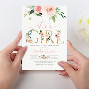 Blush Pink Floral Baby Shower Invitation Template, It’s a girl Printable Baby Shower Invite, Instant Download, Girl Baby Shower, BPINK