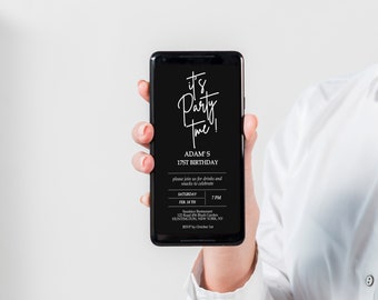 Modern Minimal Digital Invitation Template, Mobile Invitation, e-invite Phone Invitations, Black and White Simple Text Message Invite