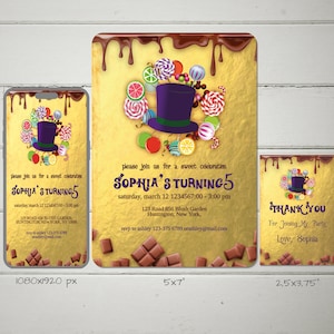 Golden Ticket Birthday Invitation Set Tamplate, Chocolate Factory Birthday Invitation, Ticket Mobile Invitation, Favor Tag, WWNK