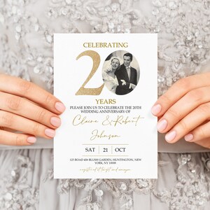 20th Wedding Anniversary Invitation Template, Golden Anniversary Photo Invitation Template, Editable Template, With Photo, 20THA