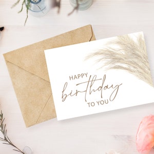 Happy Birthday Card, Digital Download Printable Birthday Card Featuring Colorful Pampas Grass, Printable Happy Birthday Card, PMPS
