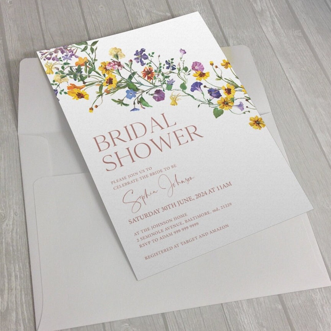 Wildflower Bridal Shower Invitation Template, Floral Spring Bridal