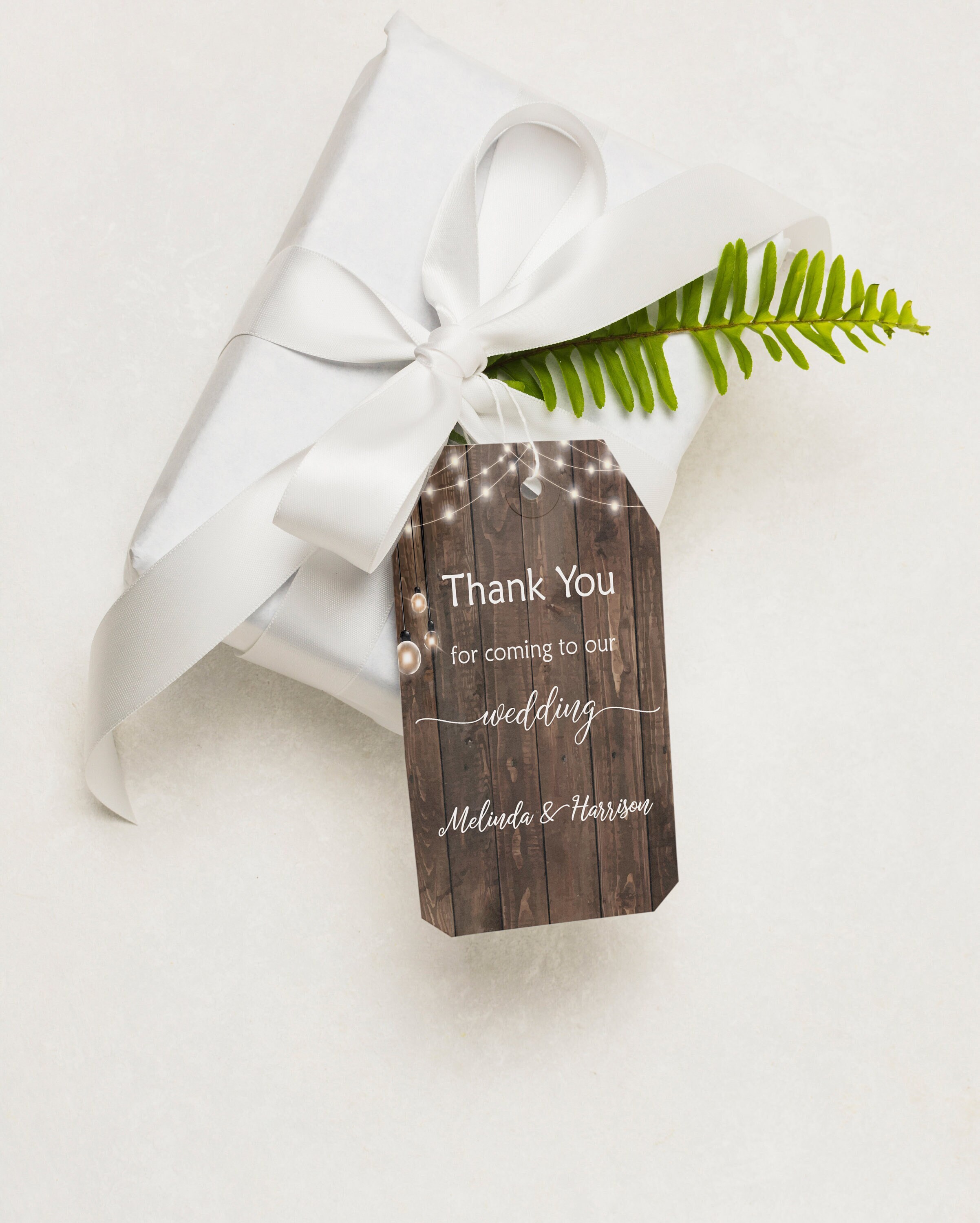 Rustic Wedding Thank You Tag Template , Rustic Wood and Mason Lights ...